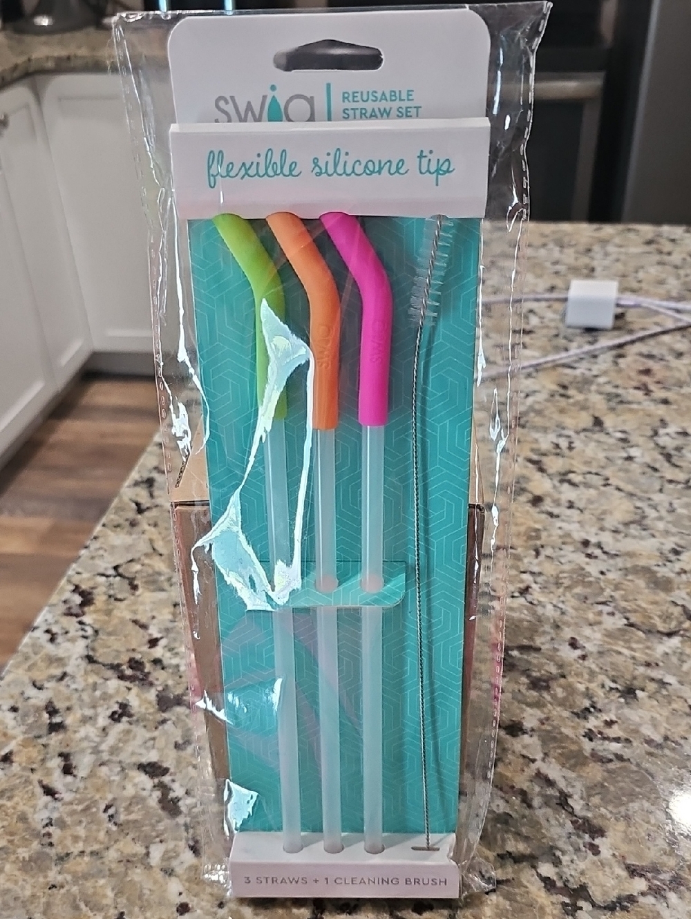 Swig Flexible Silicone Tip Reusable Straw Set - Green, Orange, Pink